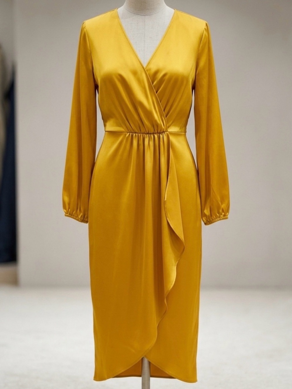 Worthington Mustard Wrap Midi Dress